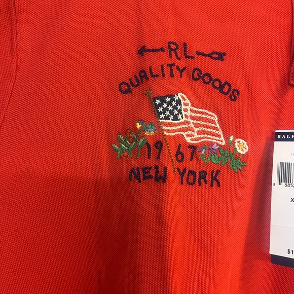 NWT Polo Ralph Lauren Red EMBROIDERED FLAG 1967 NEW YORK Shirt Men's M RED PONY - Picture 2 of 3